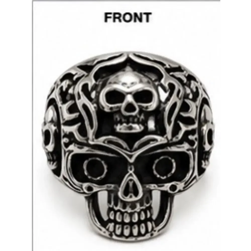 316L Stainless Steel silver gothic biker skull ring men’s size 9